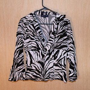 Jones of New York Stretch Zebra Print V Neck 3/4 Sleeve Blouse, Size Small GUC